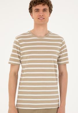 Erkek Regular Fit Bisiklet Yaka Açık Haki Tişört - 50287043036