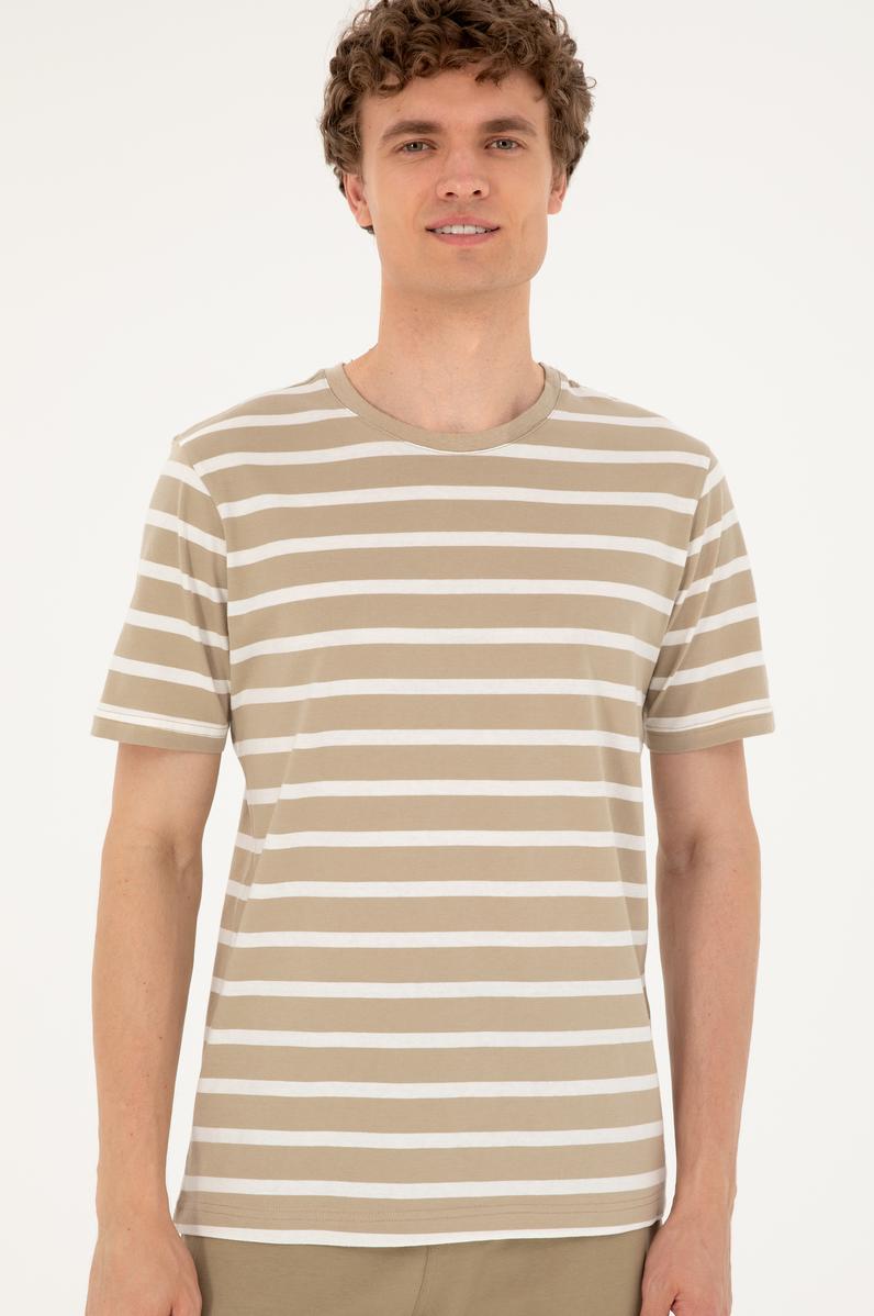 Erkek Regular Fit Bisiklet Yaka Açık Haki Tişört