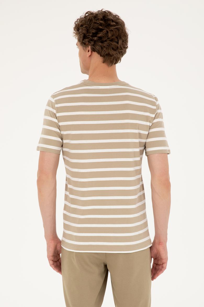 Erkek Regular Fit Bisiklet Yaka Açık Haki Tişört - 50287043036