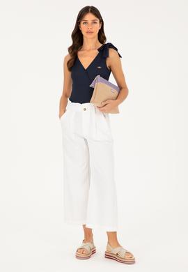 Kadın Beyaz Flare Cropped Fit Pantolon - 50263180001