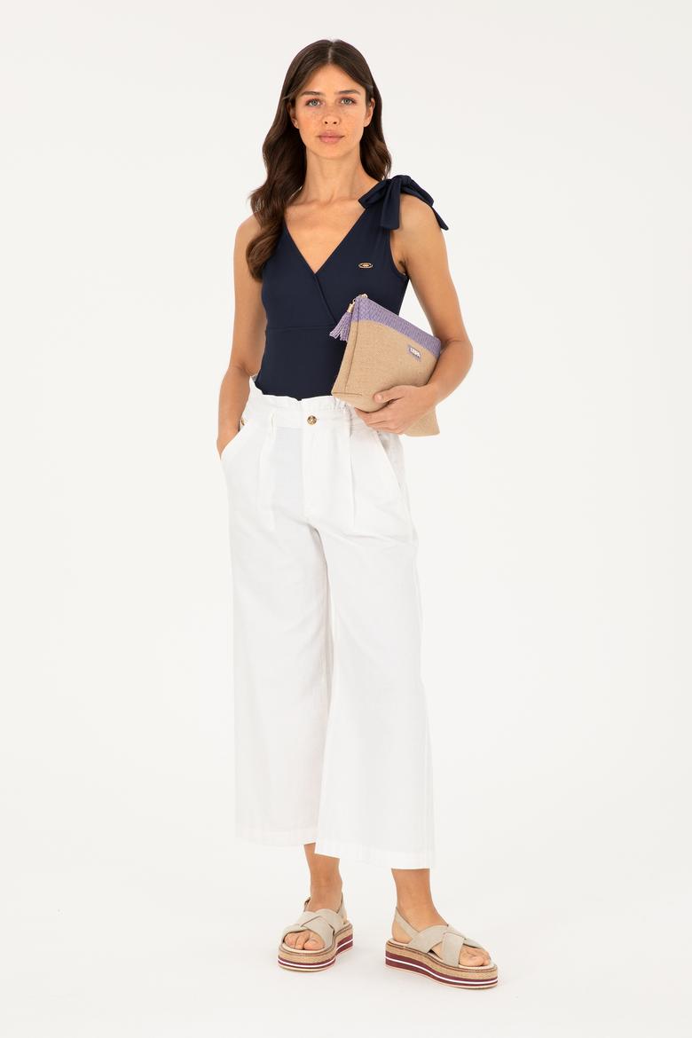 Kadın Beyaz Flare Cropped Fit Pantolon