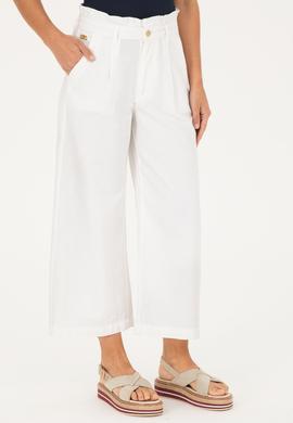 Kadın Beyaz Flare Cropped Fit Pantolon - 50263180001