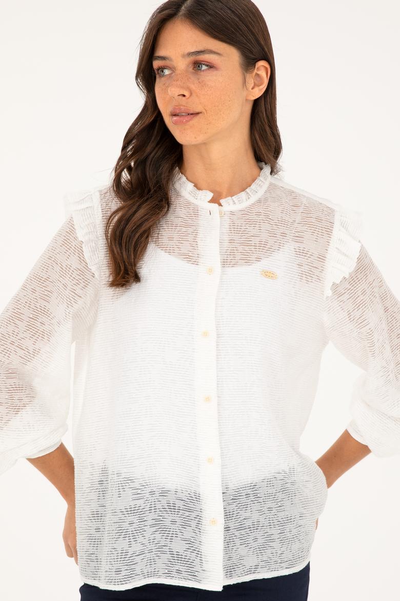 Kadın Ekru Uzun Kollu Gömlek - 50264221007