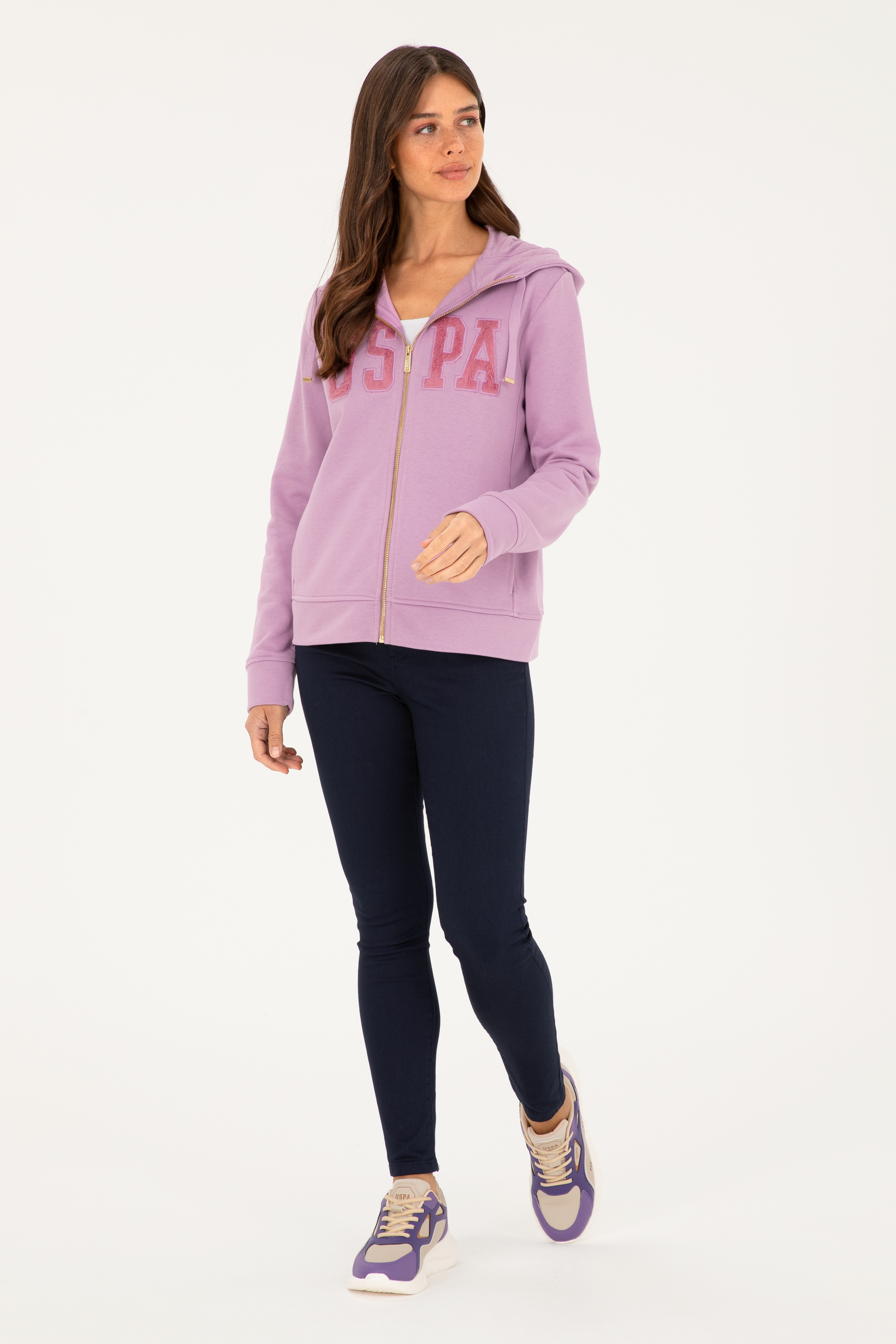 Kadın Lila Basic Kapüşonlu Sweatshirt - Image 4