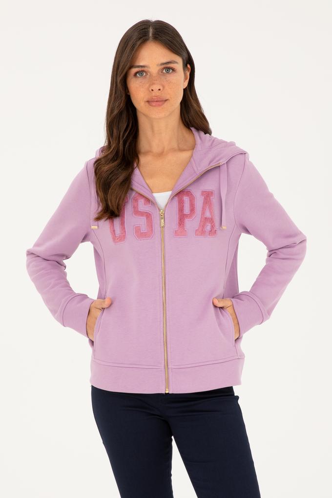 Kadın Lila Basic Kapüşonlu Sweatshirt