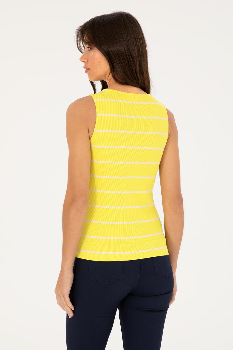 Kadın Neon Sarı Bisiklet Yaka Tişört - 50262558017