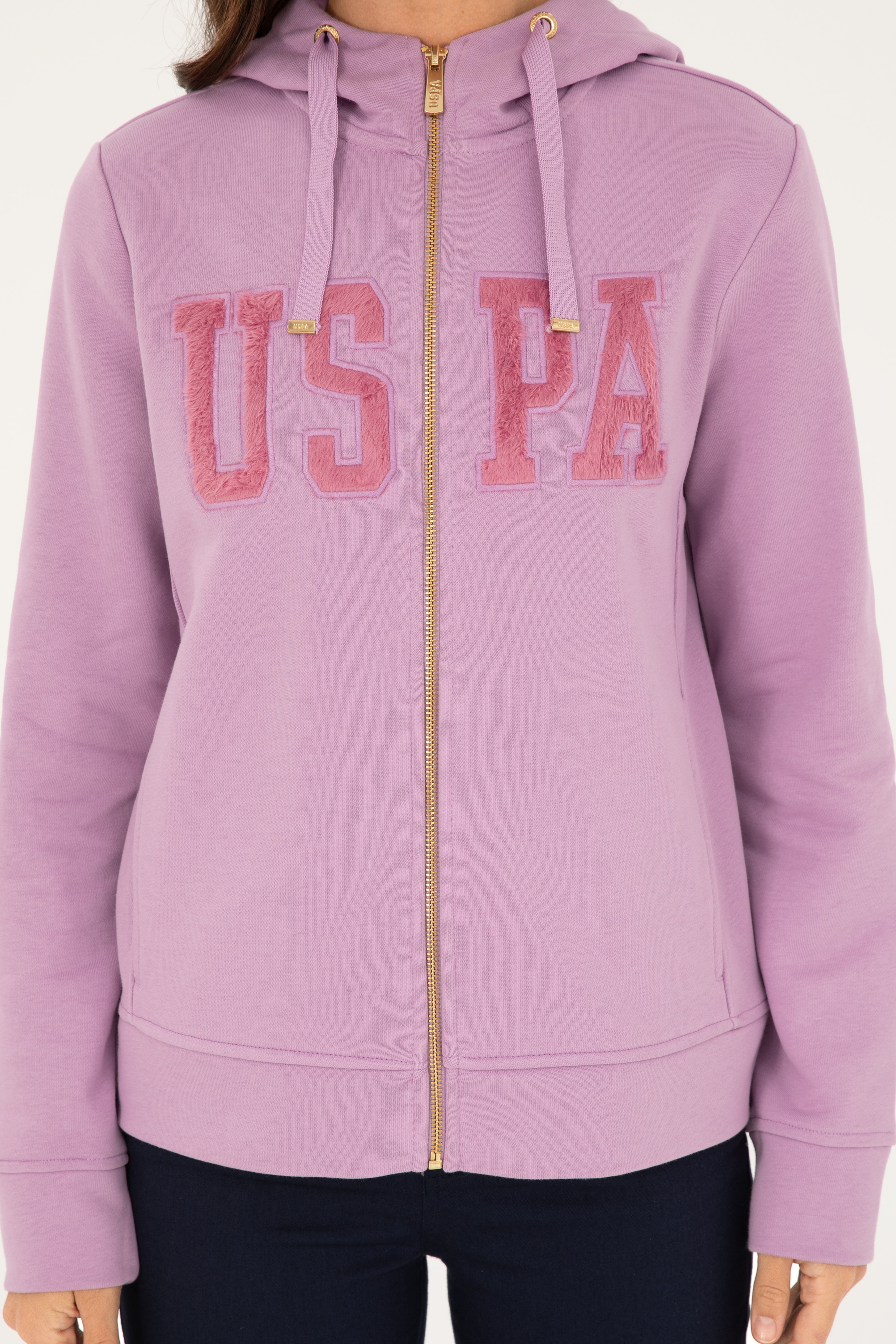 Kadın Lila Basic Kapüşonlu Sweatshirt - Image 6
