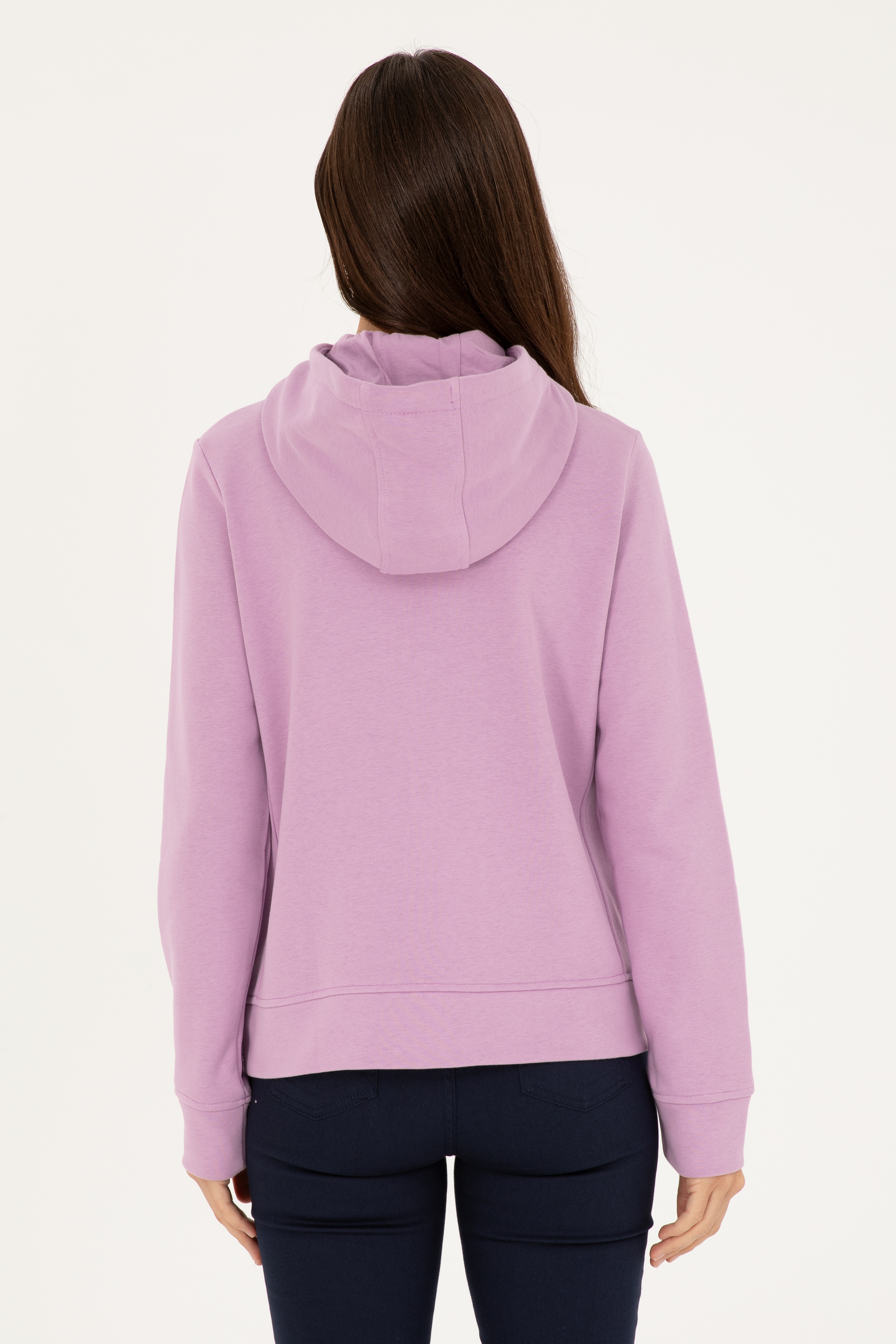 Kadın Lila Basic Kapüşonlu Sweatshirt - Image 5