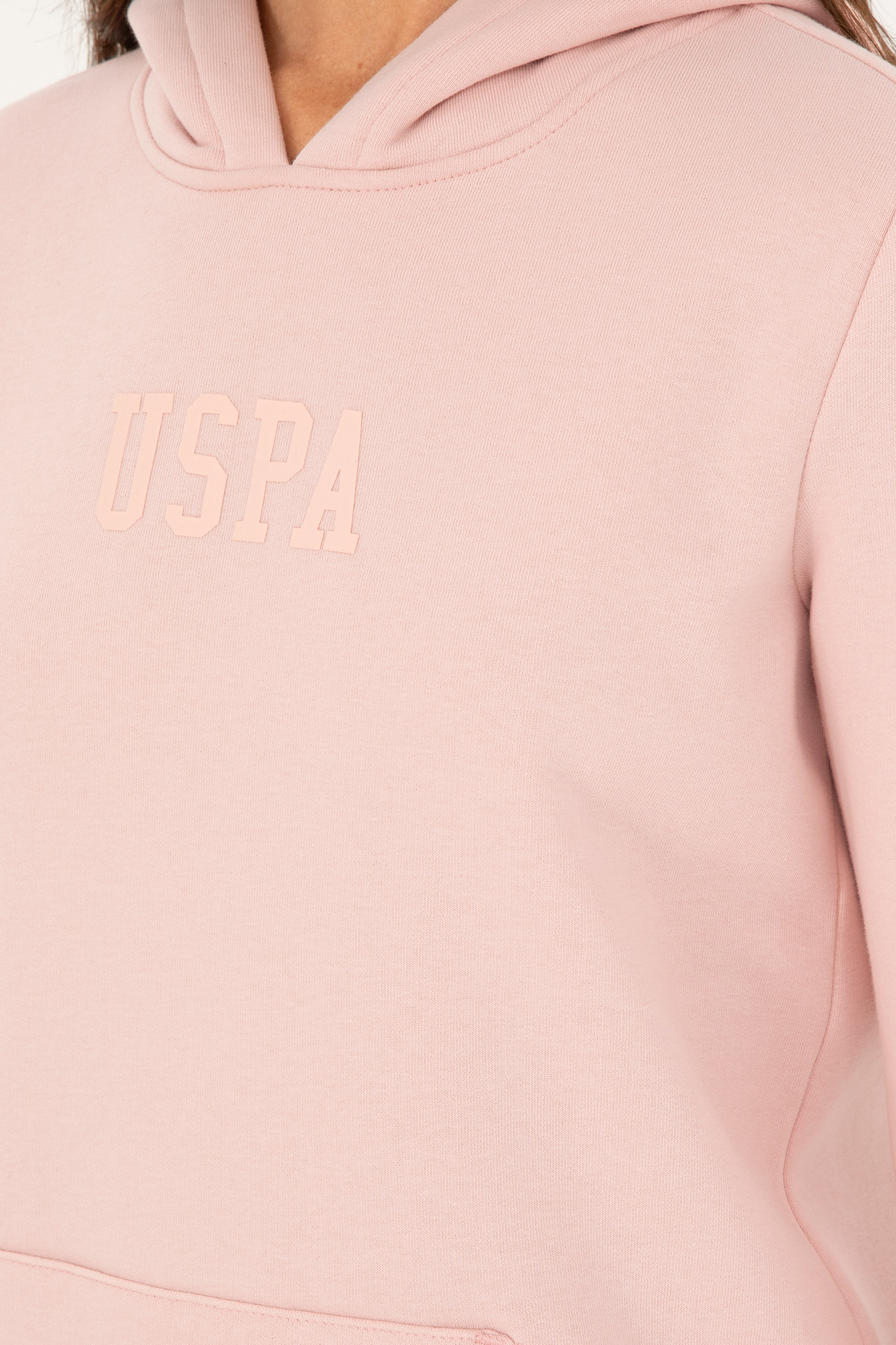 Kadın Toz Pembe Basic Kapüşonlu Sweatshirt - Image 7