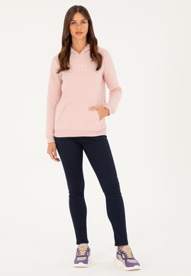 Kadın Toz Pembe Basic Kapüşonlu Sweatshirt - 50271557077