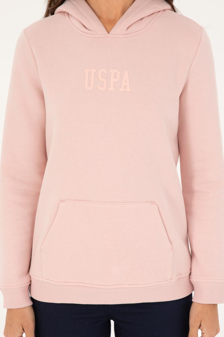 Kadın Toz Pembe Basic Kapüşonlu Sweatshirt - 50271557077
