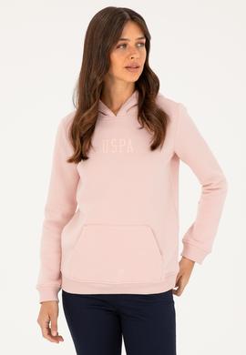 Kadın Toz Pembe Basic Kapüşonlu Sweatshirt - 50271557077