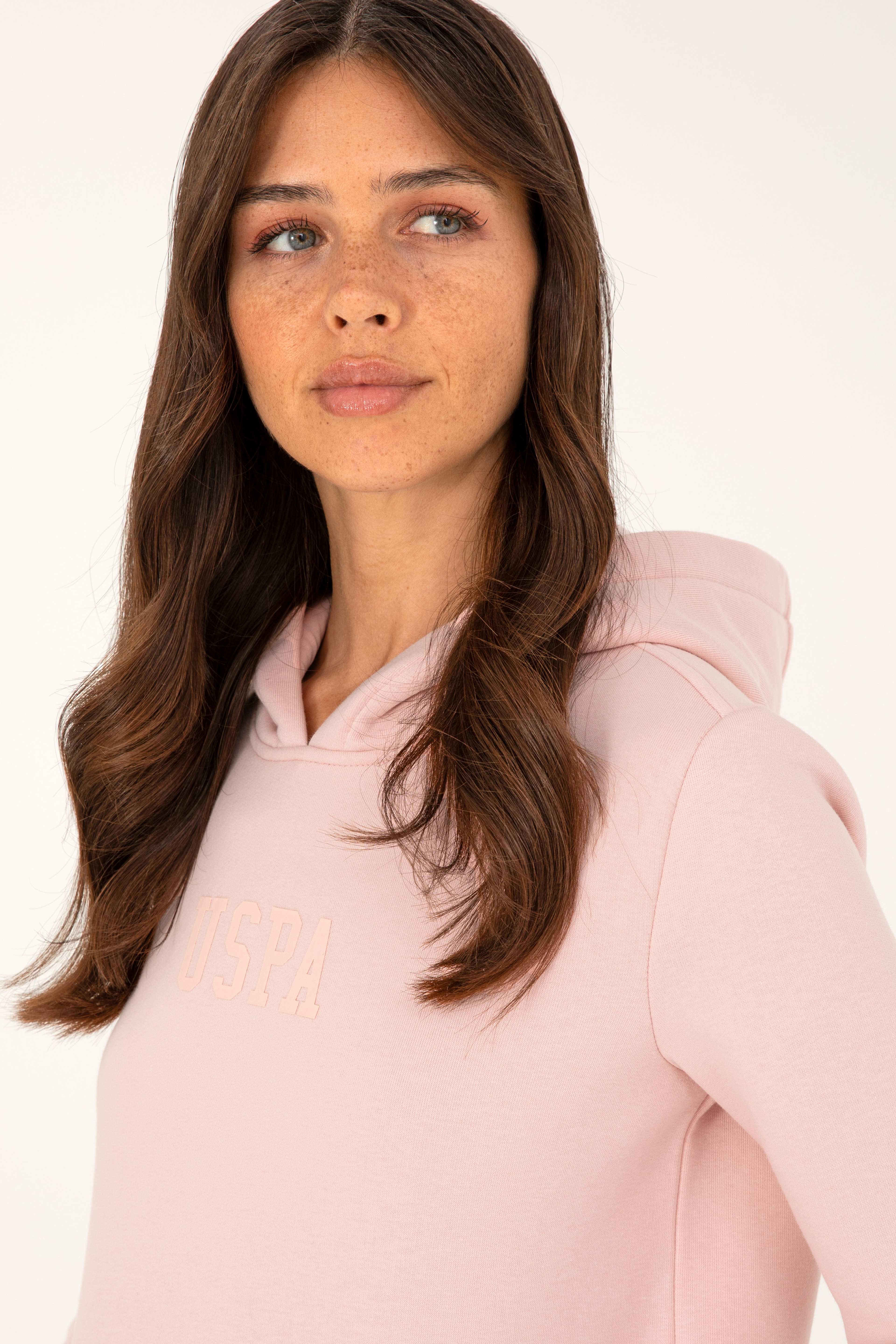 Kadın Toz Pembe Basic Kapüşonlu Sweatshirt