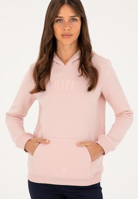 Kadın Toz Pembe Basic Kapüşonlu Sweatshirt - 50271557077