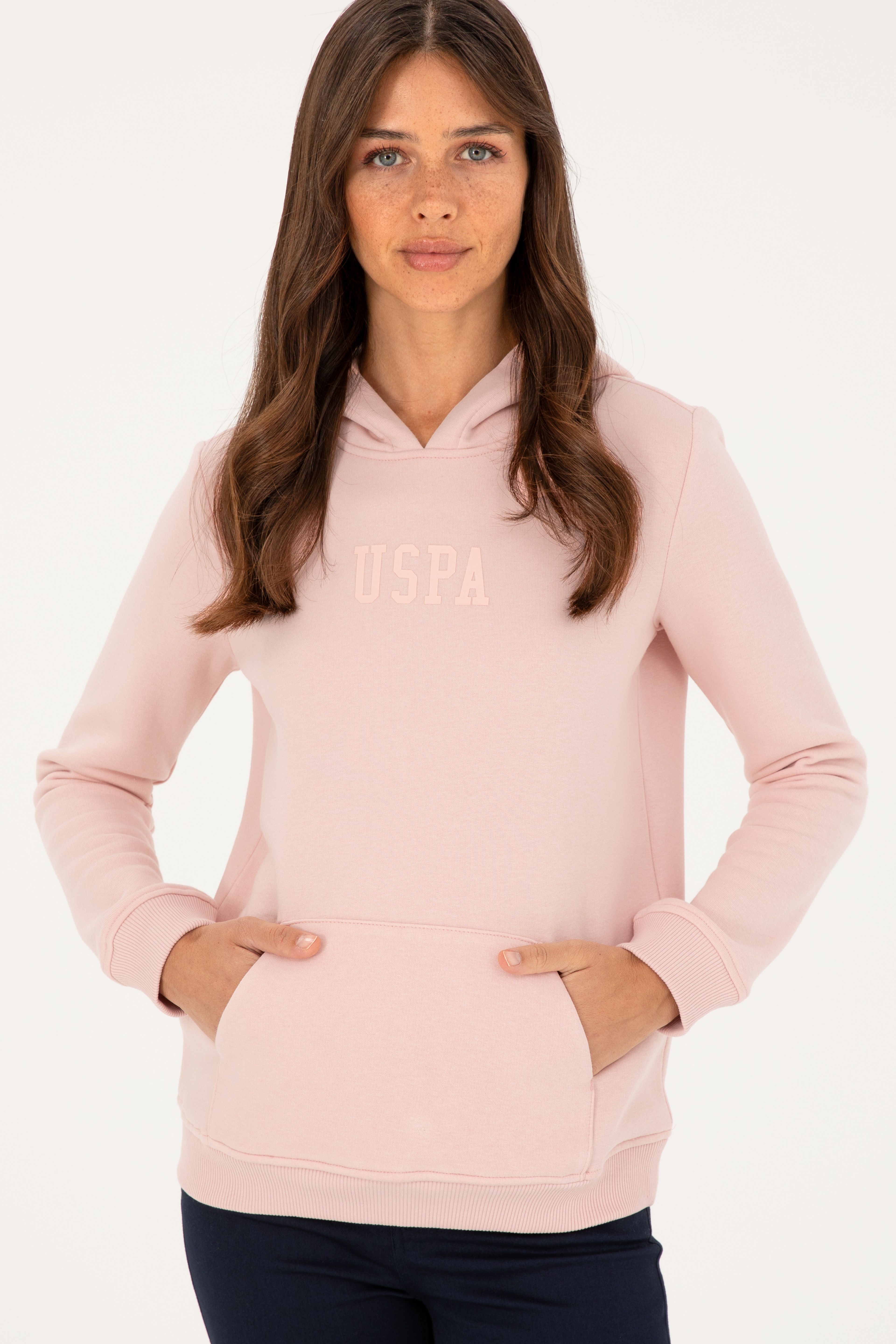 Kadın Toz Pembe Basic Kapüşonlu Sweatshirt - Image 3