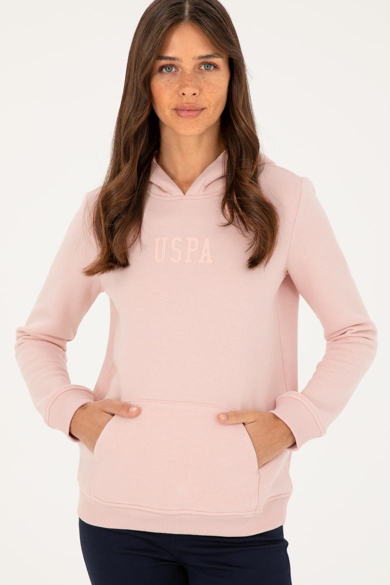 Kadın Toz Pembe Basic Kapüşonlu Sweatshirt - 50271557077