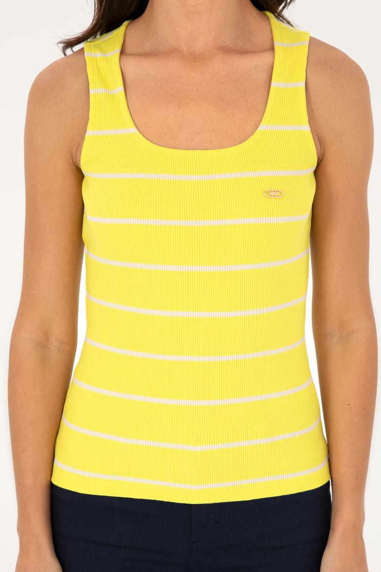 Kadın Neon Sarı Bisiklet Yaka Tişört - 50262558024