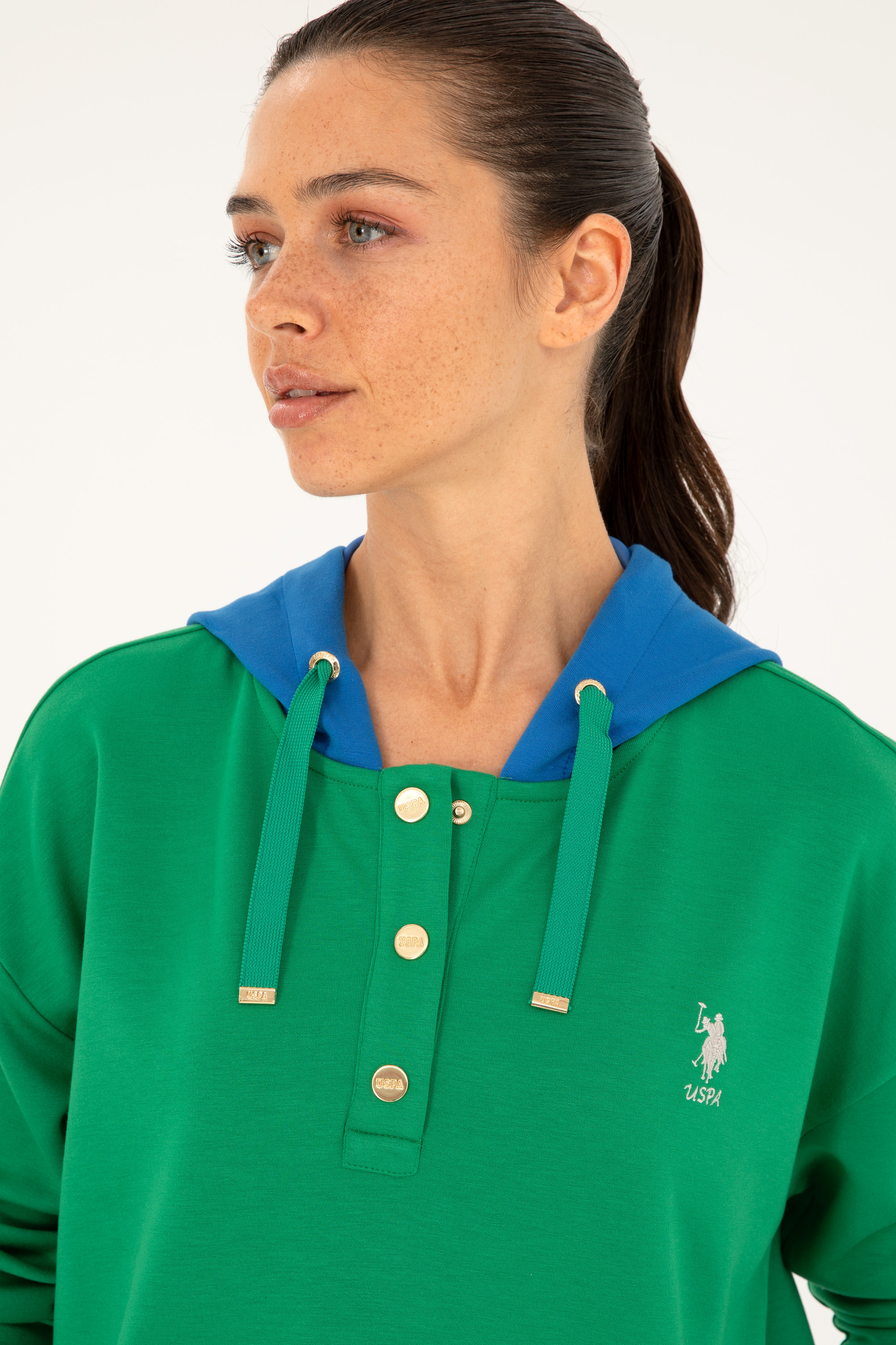 Kadın Yeşil Kapüşonlu Sweatshirt - Image 2
