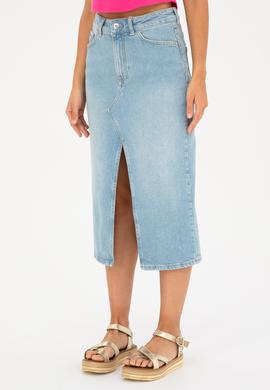 Kadın Açık Mavi Midi Boy Jean Etek - 50283845013