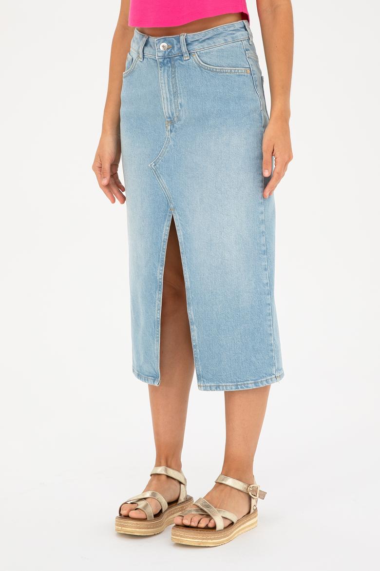 Kadın Açık Mavi Midi Boy Jean Etek - 50283845013