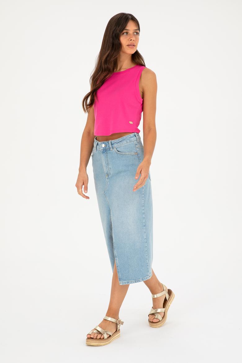 Kadın Açık Mavi Midi Boy Jean Etek - 50283845013