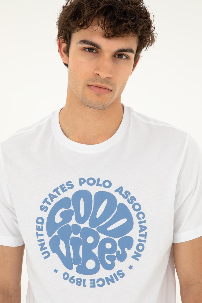 Erkek Regular Fit Bisiklet Yaka Beyaz Tişört - 50281078036