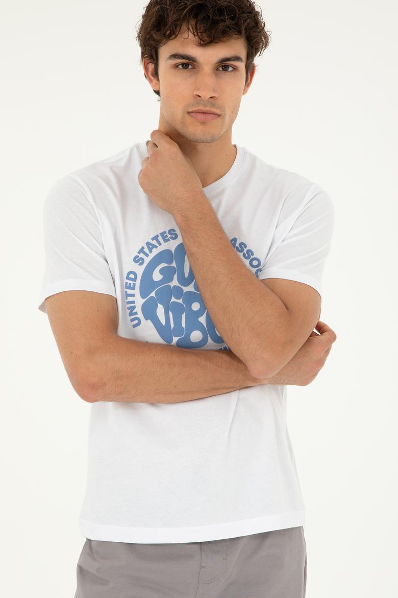 Erkek Regular Fit Bisiklet Yaka Beyaz Tişört - 50281078036