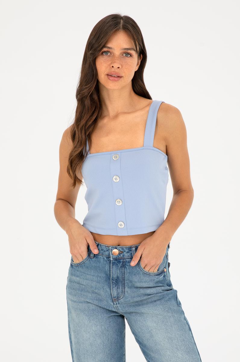 Kadın Açık Mavi Kolsuz Tişört