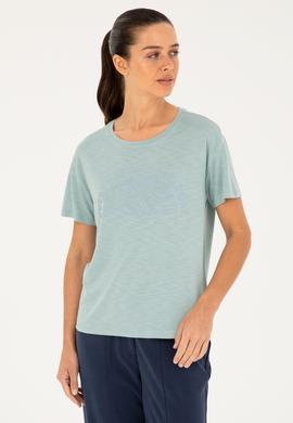 Kadın Su Yeşili Bisiklet Yaka Tişört - 50283780037