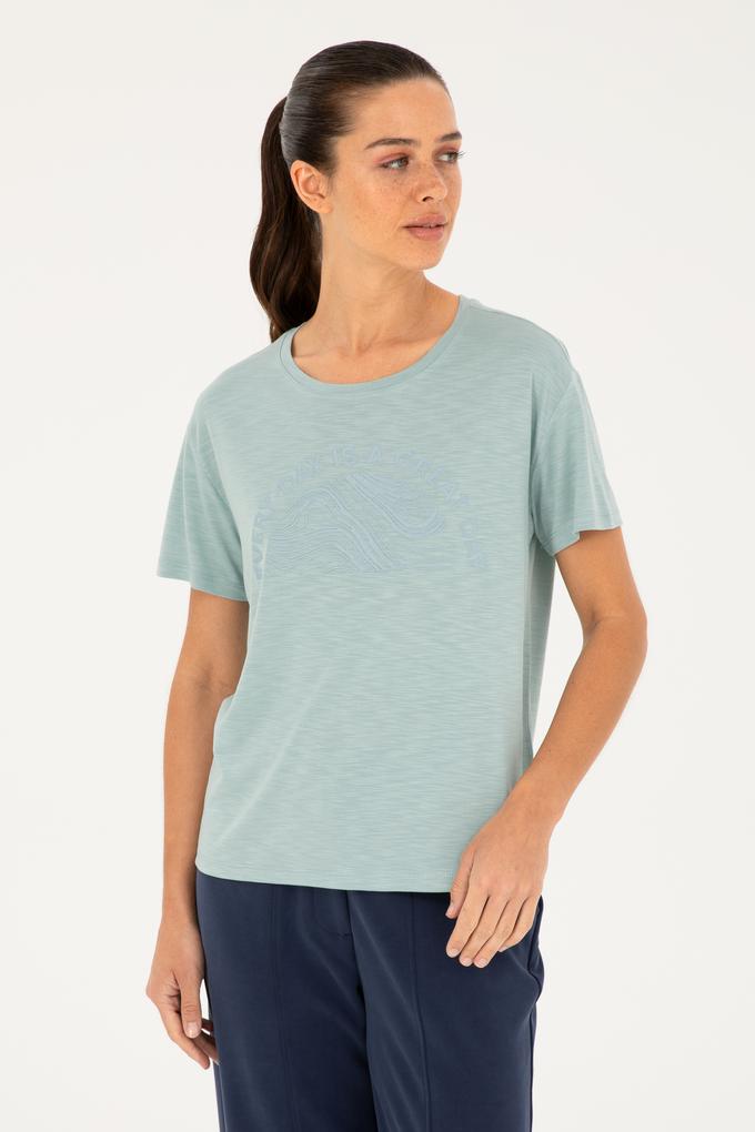 Kadın Su Yeşili Bisiklet Yaka Tişört