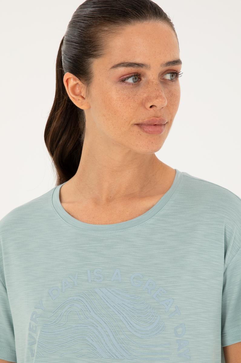 Kadın Su Yeşili Bisiklet Yaka Tişört