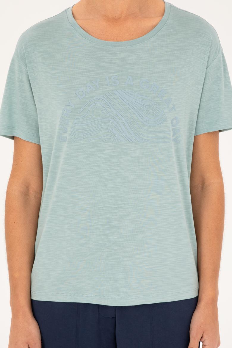 Kadın Su Yeşili Bisiklet Yaka Tişört - 50283780037