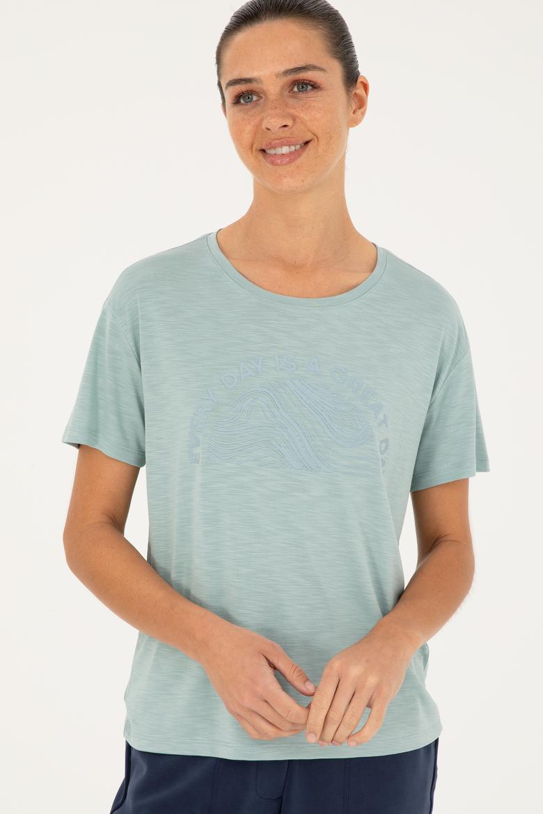 Kadın Su Yeşili Bisiklet Yaka Tişört - 50283780037