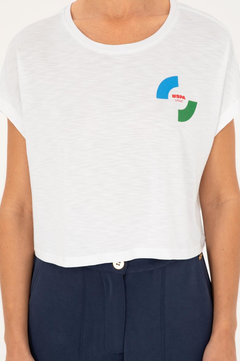 Kadın Beyaz Bisiklet Yaka Tişört - 50284353006