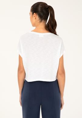 Kadın Beyaz Bisiklet Yaka Tişört - 50284353006