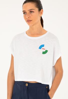 Kadın Beyaz Bisiklet Yaka Tişört - 50284353006