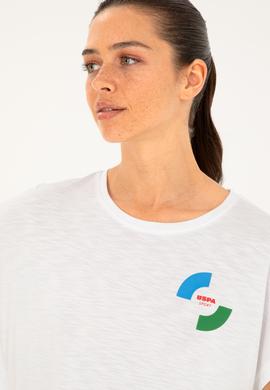 Kadın Beyaz Bisiklet Yaka Tişört - 50284353006