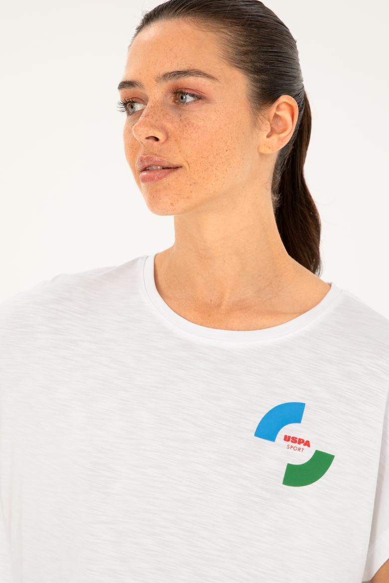 Kadın Beyaz Bisiklet Yaka Tişört - 50284353006