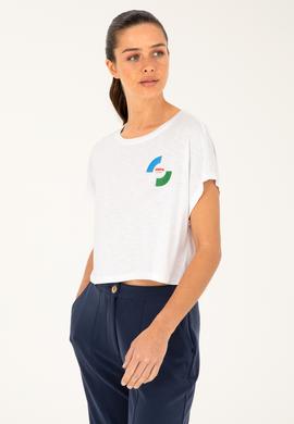 Kadın Beyaz Bisiklet Yaka Tişört - 50284353006