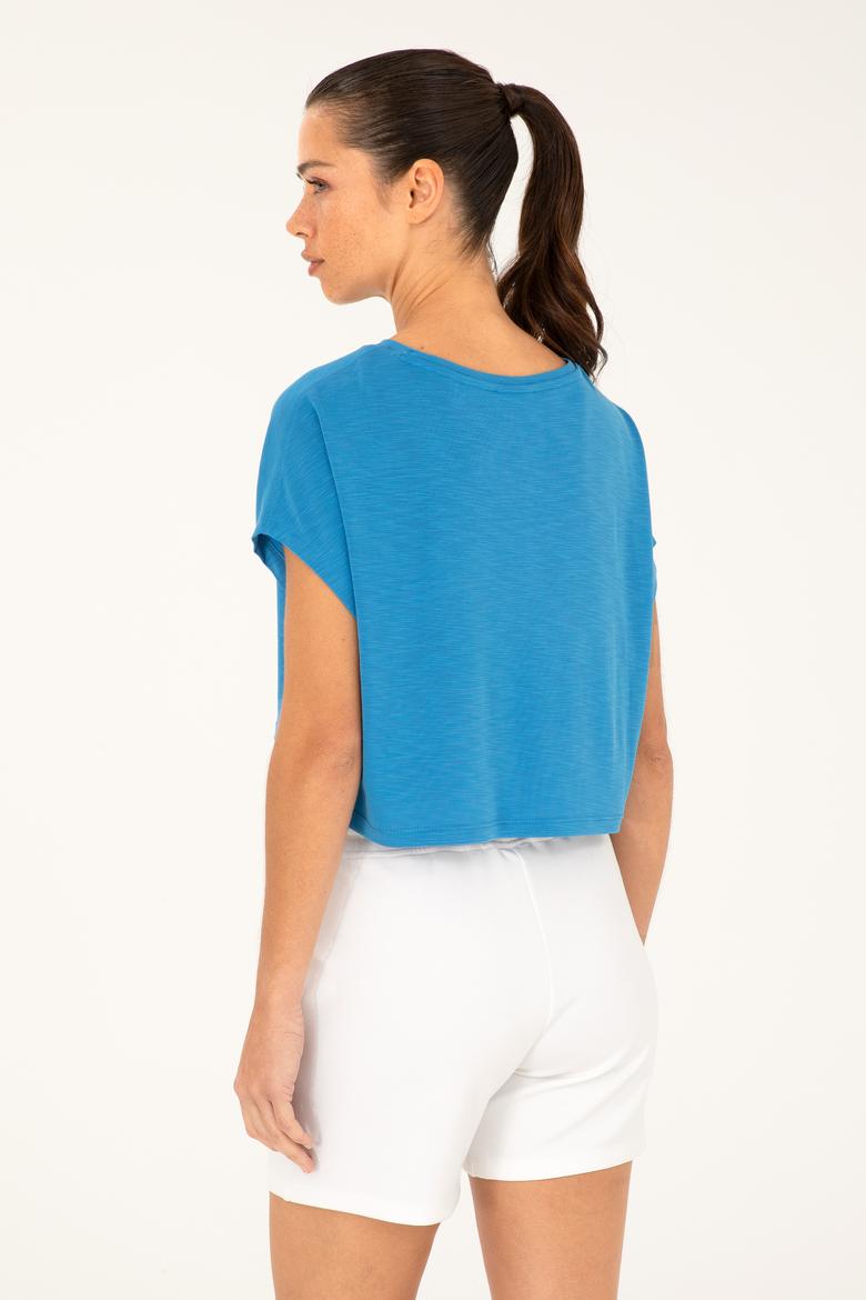 Kadın Saks Bisiklet Yaka Tişört - 50284353014