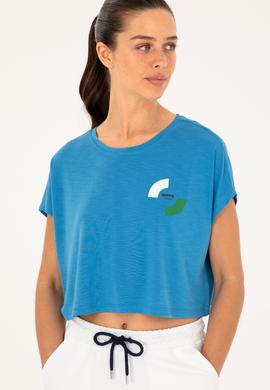 Kadın Saks Bisiklet Yaka Tişört - 50284353014