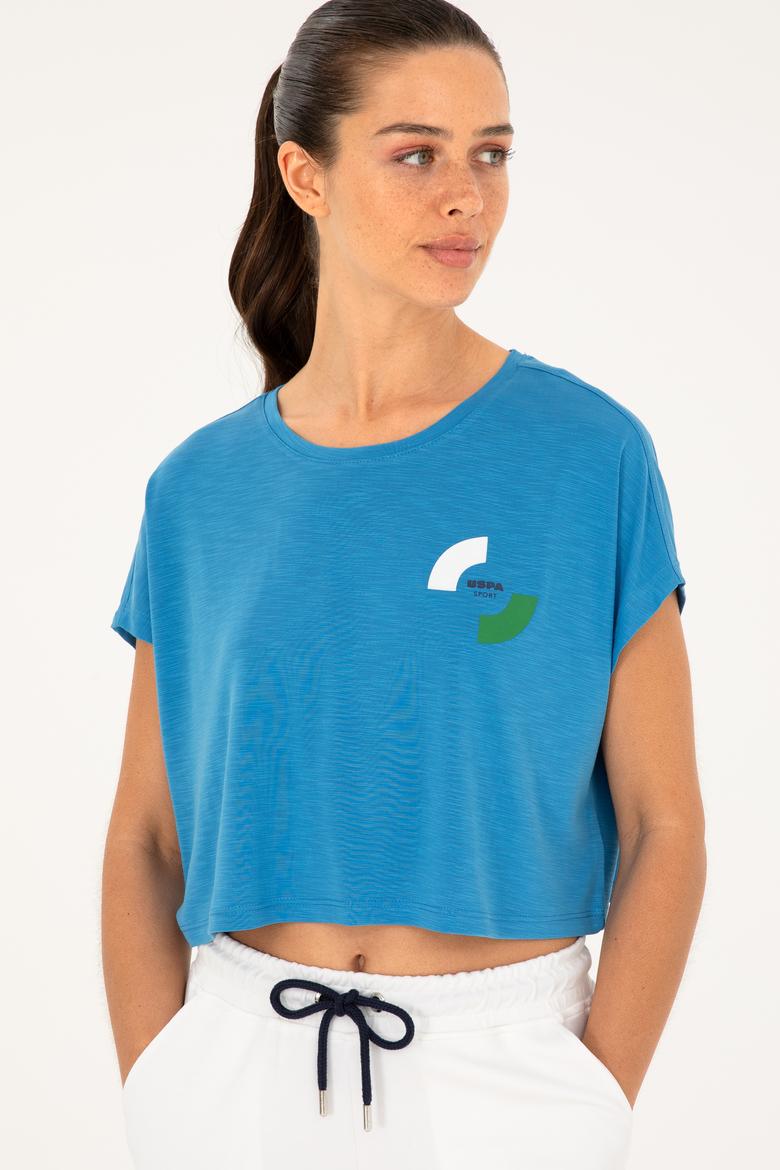 Kadın Saks Bisiklet Yaka Tişört - 50284353014