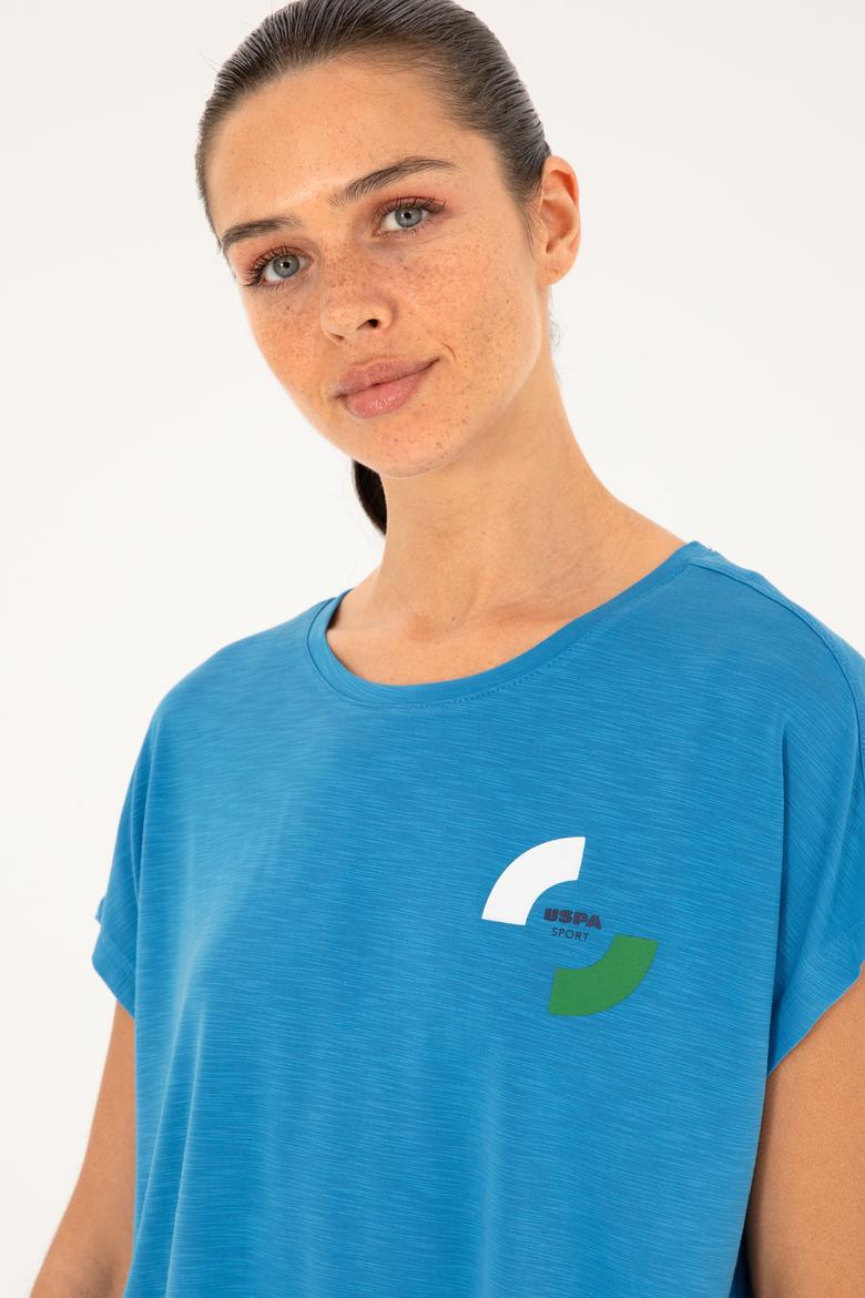 Kadın Saks Bisiklet Yaka Tişört - 50284353014