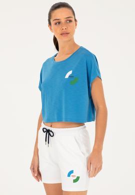 Kadın Saks Bisiklet Yaka Tişört - 50284353014