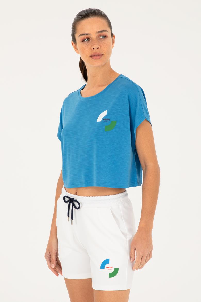 Kadın Saks Bisiklet Yaka Tişört