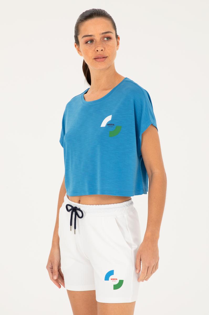 Kadın Saks Bisiklet Yaka Tişört