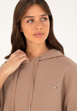 Kadın Açık Kahverengi Kapüşonlu Sweatshirt - 50297078039