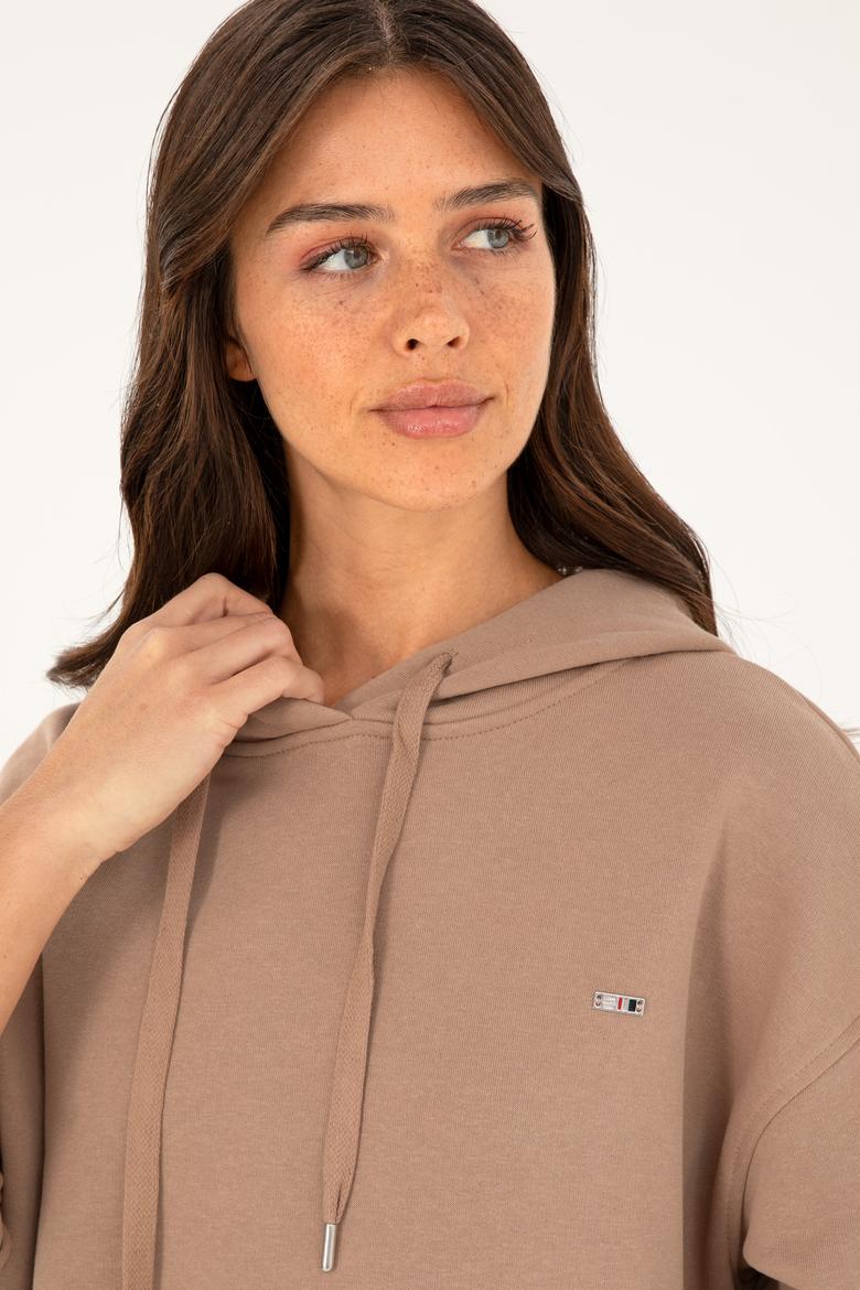 Kadın Açık Kahverengi Kapüşonlu Sweatshirt - 50297078039
