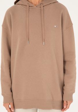 Kadın Açık Kahverengi Kapüşonlu Sweatshirt - 50297078039