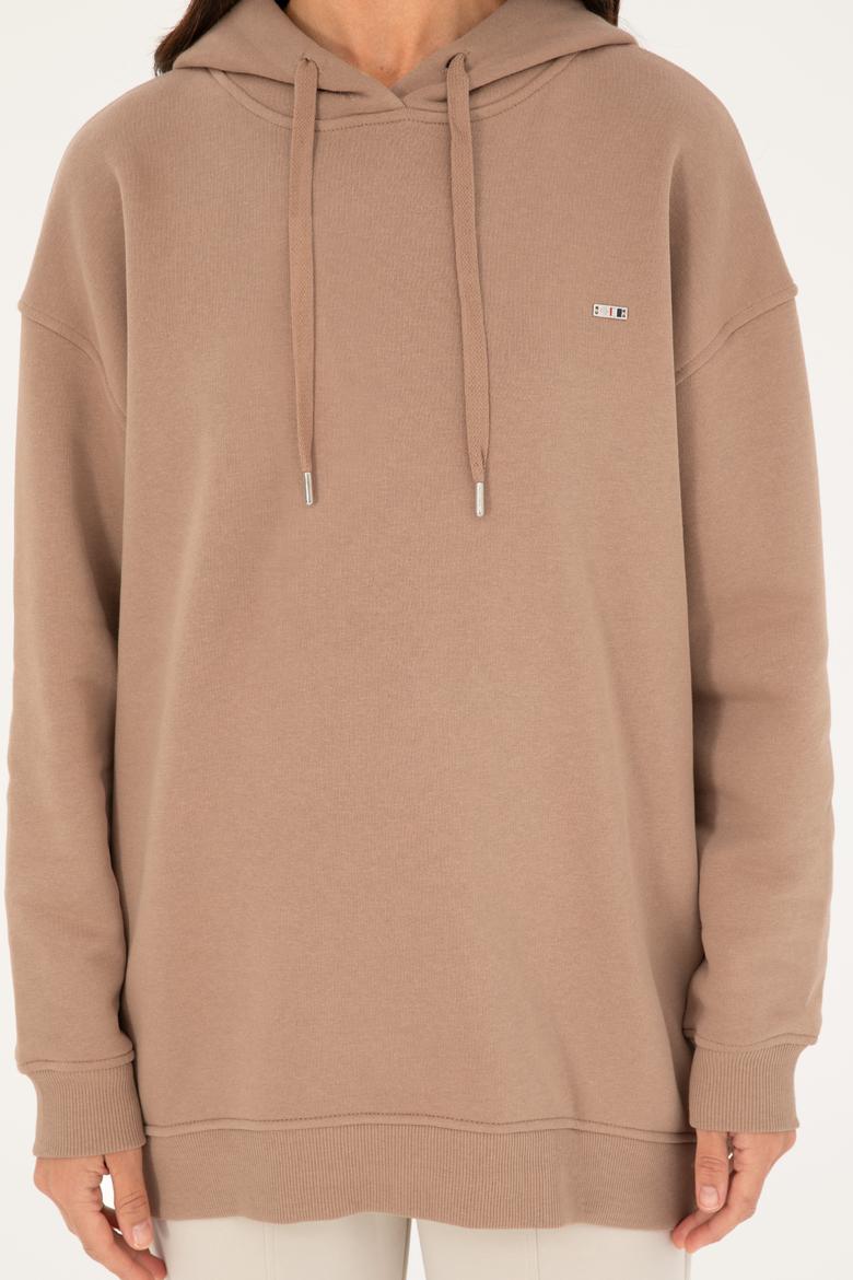 Kadın Açık Kahverengi Kapüşonlu Sweatshirt - 50297078039